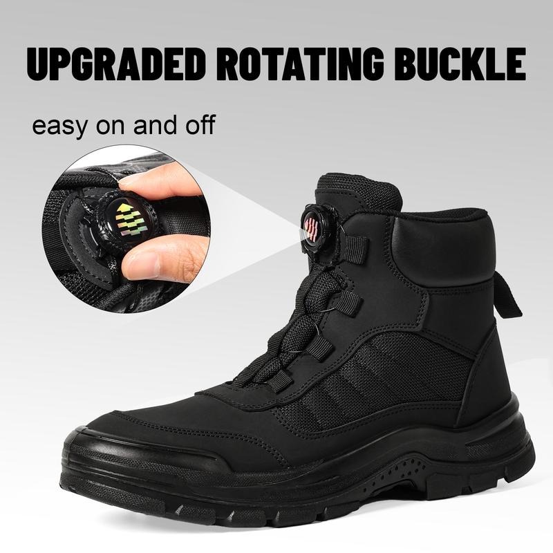 Furuian Steel Toe Boots for Men Women- Work shoes Work boots Stylish & Comfortable Safety Boots with Rotating Buckle Anti-Puncture Slip-Resistant Design Industrial Construction Puncture Proof Indestructible High Top Tactical Work Boots Summer Vibes