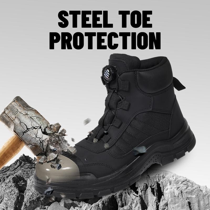 Furuian Steel Toe Boots for Men Women- Work shoes Work boots Stylish & Comfortable Safety Boots with Rotating Buckle Anti-Puncture Slip-Resistant Design Industrial Construction Puncture Proof Indestructible High Top Tactical Work Boots Summer Vibes