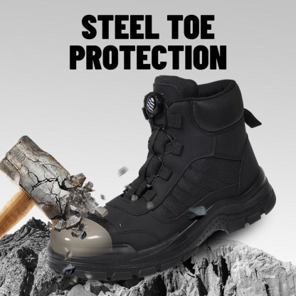 Furuian Steel Toe Boots for Men Women- Work shoes Work boots Stylish & Comfortable Safety Boots with Rotating Buckle Anti-Puncture Slip-Resistant Design Industrial Construction Puncture Proof Indestructible High Top Tactical Work Boots Summer Vibes