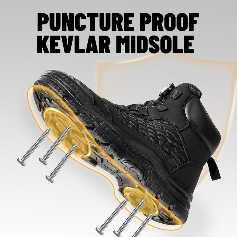 Furuian Steel Toe Boots for Men Women- Work shoes Work boots Stylish & Comfortable Safety Boots with Rotating Buckle Anti-Puncture Slip-Resistant Design Industrial Construction Puncture Proof Indestructible High Top Tactical Work Boots Summer Vibes