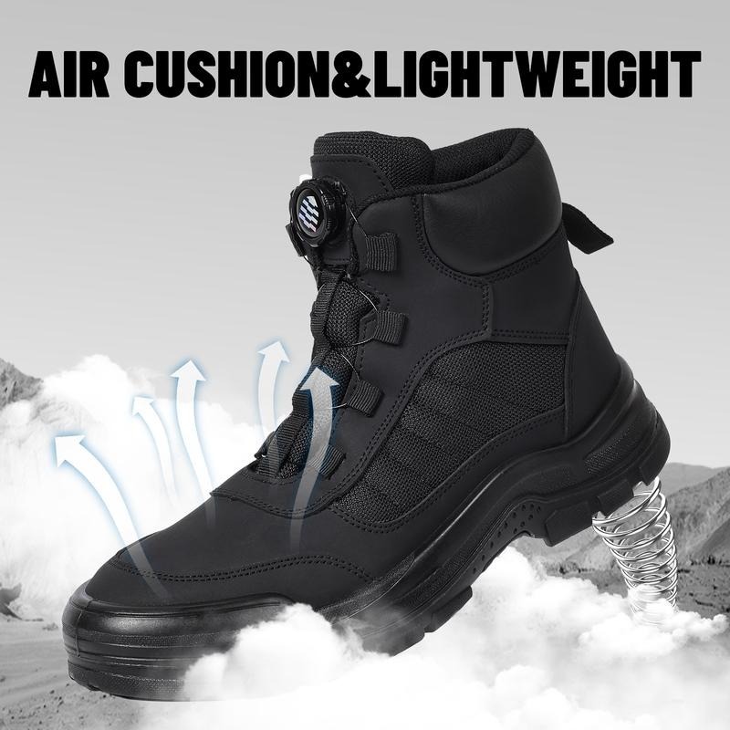 Furuian Steel Toe Boots for Men Women- Work shoes Work boots Stylish & Comfortable Safety Boots with Rotating Buckle Anti-Puncture Slip-Resistant Design Industrial Construction Puncture Proof Indestructible High Top Tactical Work Boots Summer Vibes