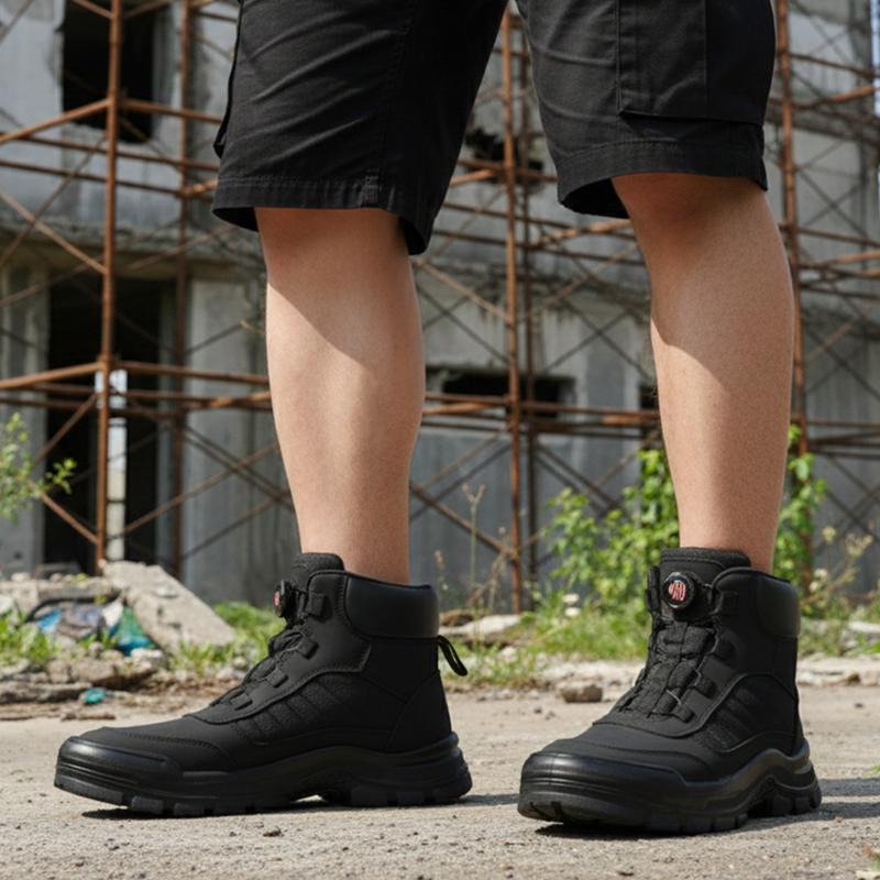 Furuian Steel Toe Boots for Men Women- Work shoes Work boots Stylish & Comfortable Safety Boots with Rotating Buckle Anti-Puncture Slip-Resistant Design Industrial Construction Puncture Proof Indestructible High Top Tactical Work Boots Summer Vibes