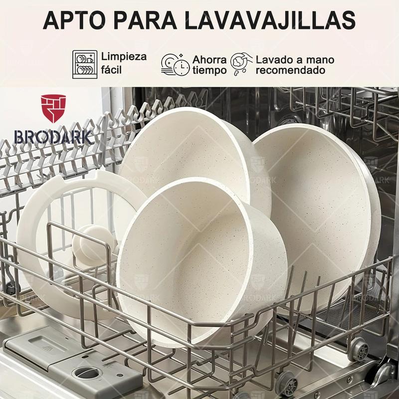 Brodark Batería De Cocina Juego De Sartenes 7/18/20/22 Piezas De Utensilios Antiadherentes Ollas Y Sartenes Medical Stone Con Mangos Desmontables Y Tapas De Vidrio, Compatible Con Inducción Gas Y Horno, Esquema de colores de la dopamina