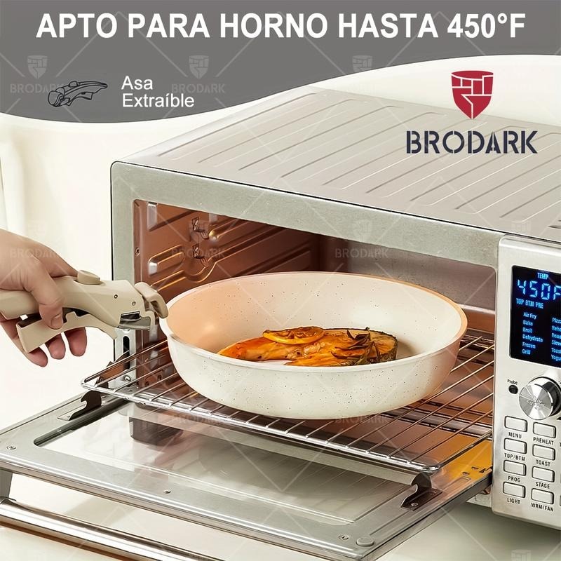 Brodark Batería De Cocina Juego De Sartenes 7/18/20/22 Piezas De Utensilios Antiadherentes Ollas Y Sartenes Medical Stone Con Mangos Desmontables Y Tapas De Vidrio, Compatible Con Inducción Gas Y Horno, Esquema de colores de la dopamina
