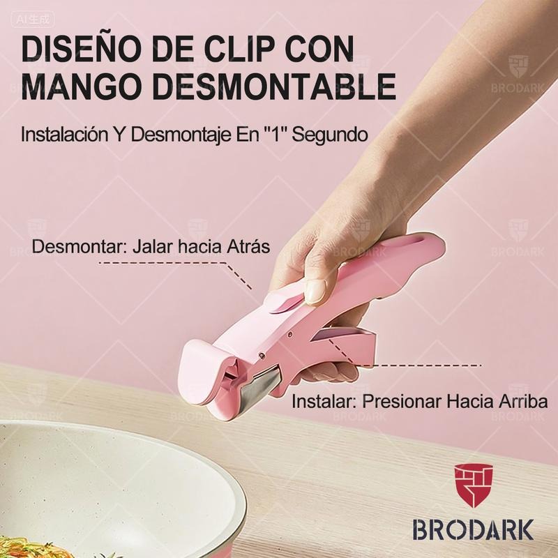 Brodark Batería De Cocina Juego De Sartenes 7/18/20/22 Piezas De Utensilios Antiadherentes Ollas Y Sartenes Medical Stone Con Mangos Desmontables Y Tapas De Vidrio, Compatible Con Inducción Gas Y Horno, Esquema de colores de la dopamina