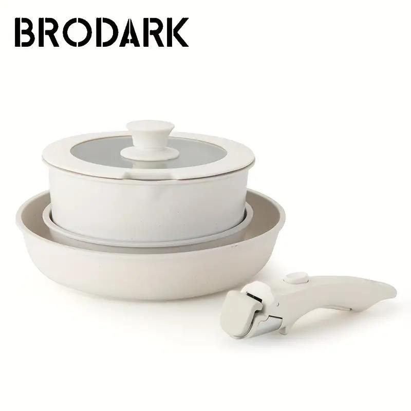 Brodark Batería De Cocina Juego De Sartenes 7/18/20/22 Piezas De Utensilios Antiadherentes Ollas Y Sartenes Medical Stone Con Mangos Desmontables Y Tapas De Vidrio, Compatible Con Inducción Gas Y Horno, Esquema de colores de la dopamina