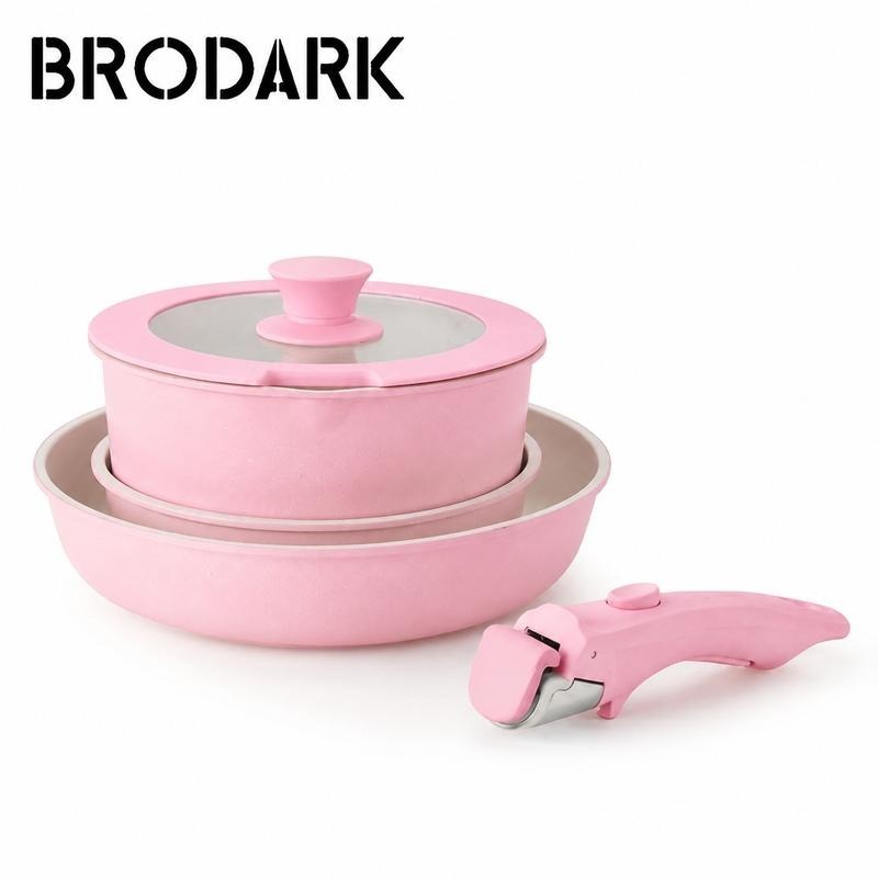 Brodark Batería De Cocina Juego De Sartenes 7/18/20/22 Piezas De Utensilios Antiadherentes Ollas Y Sartenes Medical Stone Con Mangos Desmontables Y Tapas De Vidrio, Compatible Con Inducción Gas Y Horno, Esquema de colores de la dopamina