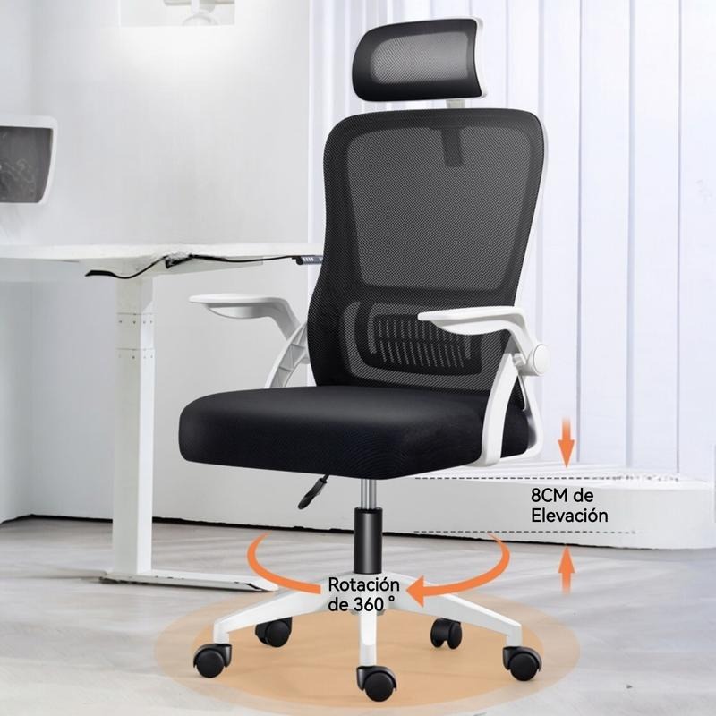 Silla de Oficina, para Gaming, Escritorio Ergonmica con Reposacabezas, Ajustable y con Soporte Lumbar Respaldo de Malla Transpirable Reposabrazos Abatibles de 90 Giratoria 360 (SF168-002)