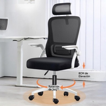 Silla de Oficina, para Gaming, Escritorio Ergonmica con Reposacabezas, Ajustable y con Soporte Lumbar Respaldo de Malla Transpirable Reposabrazos Abatibles de 90 Giratoria 360 (SF168-002)