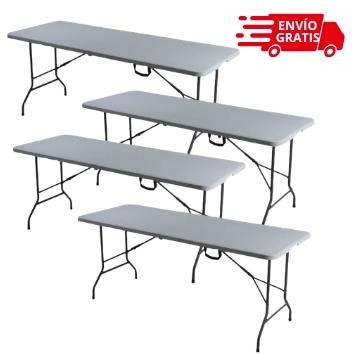 Paquete de 4 Mesas Plegables Blancas 180 cm para Eventos y Fiestas Cómodas y Prácticas