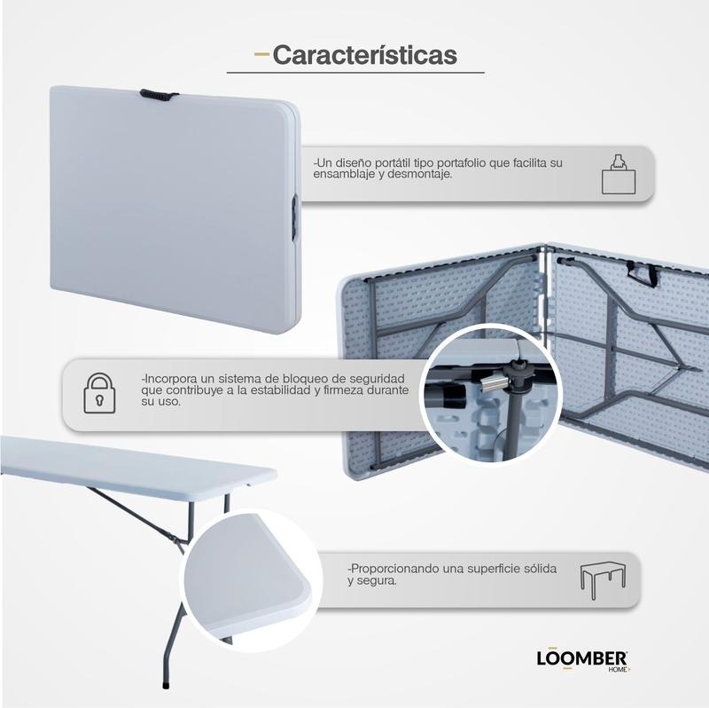 Paquete de 4 Mesas Plegables Blancas 180 cm para Eventos y Fiestas Cómodas y Prácticas