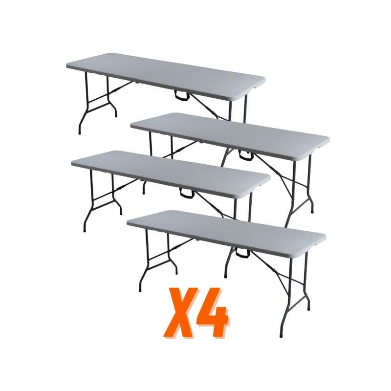Paquete de 4 Mesas Plegables Blancas 180 cm para Eventos y Fiestas Cómodas y Prácticas