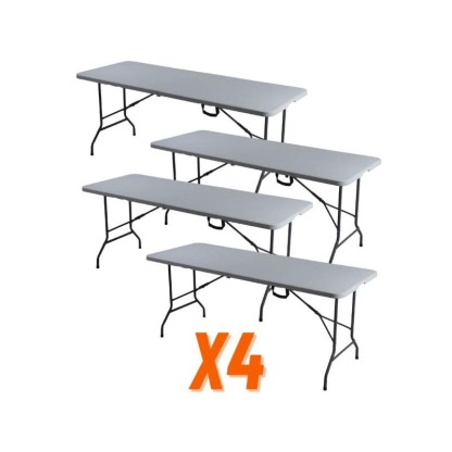 Paquete de 4 Mesas Plegables Blancas 180 cm para Eventos y Fiestas Cómodas y Prácticas