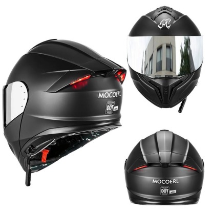 Cascos Moto Integral Abatible, con LuzLed, con Bluetooth Puede Hablar yEscuchar musica, para Mica Plata, NegroMate, Certificado Dot