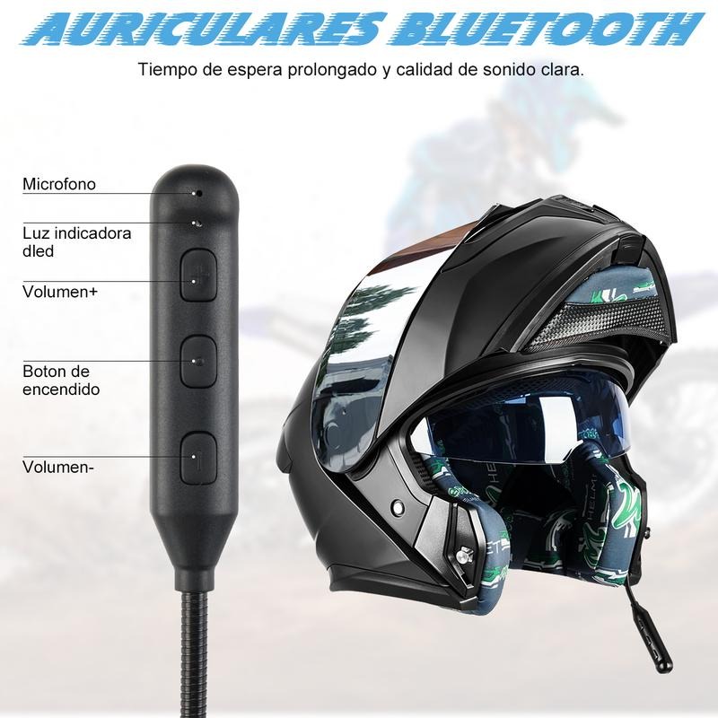 Cascos Moto Integral Abatible, con LuzLed, con Bluetooth Puede Hablar yEscuchar musica, para Mica Plata, NegroMate, Certificado Dot