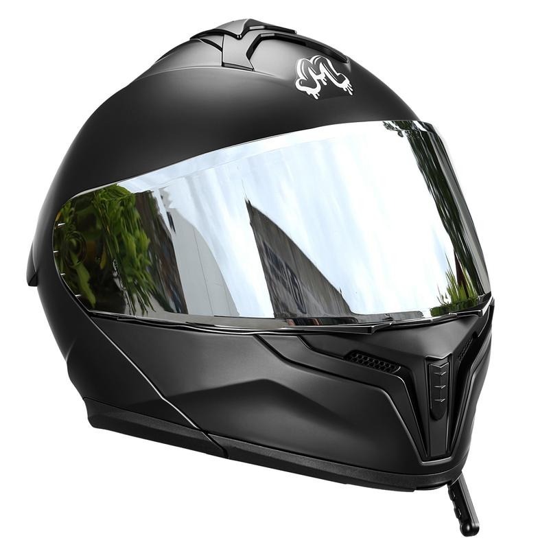 Cascos Moto Integral Abatible, con LuzLed, con Bluetooth Puede Hablar yEscuchar musica, para Mica Plata, NegroMate, Certificado Dot