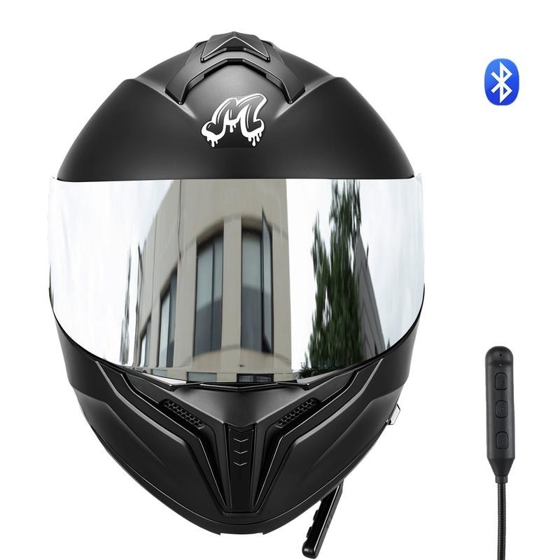Cascos Moto Integral Abatible, con LuzLed, con Bluetooth Puede Hablar yEscuchar musica, para Mica Plata, NegroMate, Certificado Dot