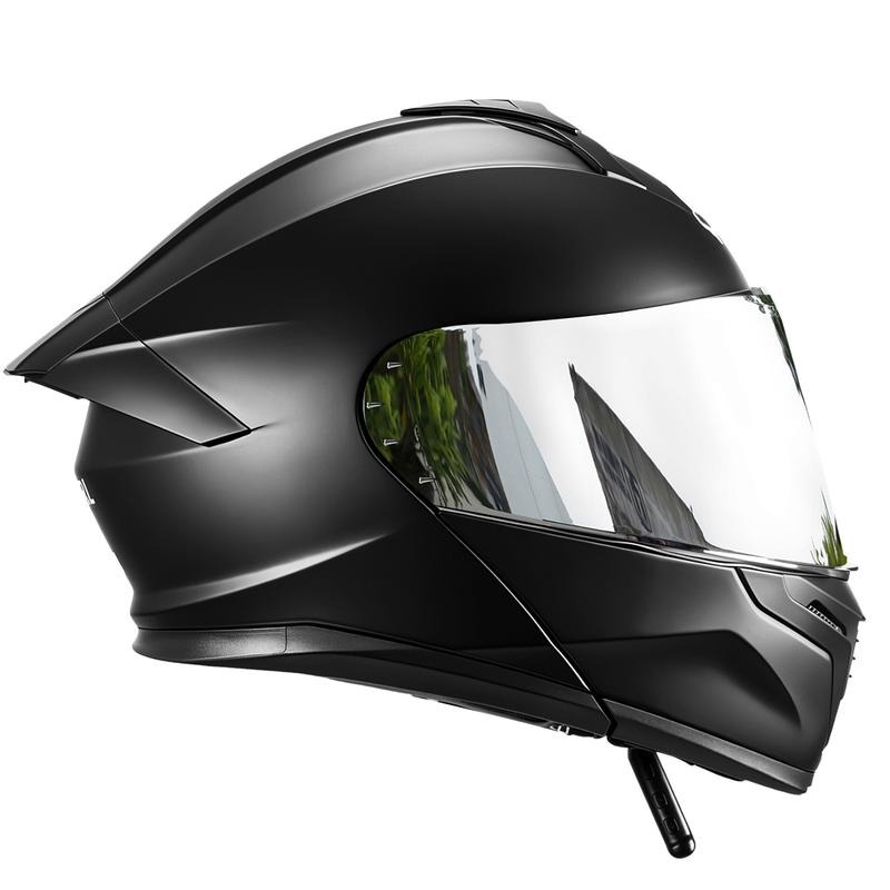 Cascos Moto Integral Abatible, con LuzLed, con Bluetooth Puede Hablar yEscuchar musica, para Mica Plata, NegroMate, Certificado Dot