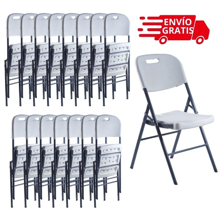 Paquete de 16 Sillas Plegables Blancas 87 cm Altura Estructura de Acero Resistente para Eventos y Hogar Capacidad 180 kg Mecanismo Rápido