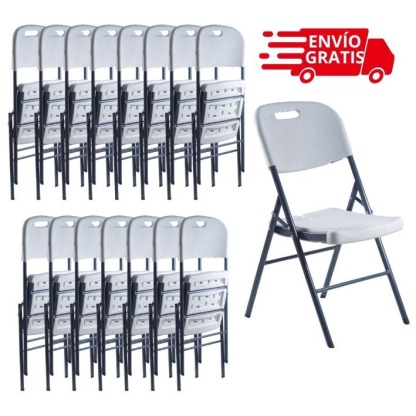 Paquete de 16 Sillas Plegables Blancas 87 cm Altura Estructura de Acero Resistente para Eventos y Hogar Capacidad 180 kg Mecanismo Rápido