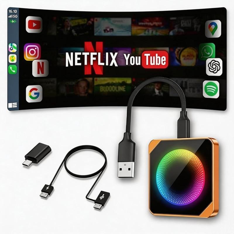 2026 Los adaptadores inalámbricos de carplay aibox admiten la aplicación Netflix / YouTube / tiktok para reproducir vídeos en la pantalla del automóvil (no admiten vehículos con carplay inalámbrico incorporado), versión avanzada 4G + 32G, funcionamiento e