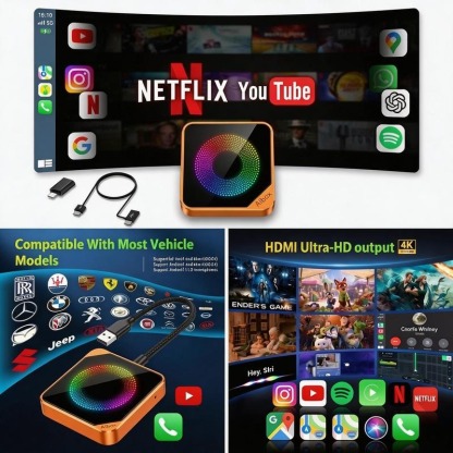 2026 Los adaptadores inalámbricos de carplay aibox admiten la aplicación Netflix / YouTube / tiktok para reproducir vídeos en la pantalla del automóvil (no admiten vehículos con carplay inalámbrico incorporado), versión avanzada 4G + 32G, funcionamiento e