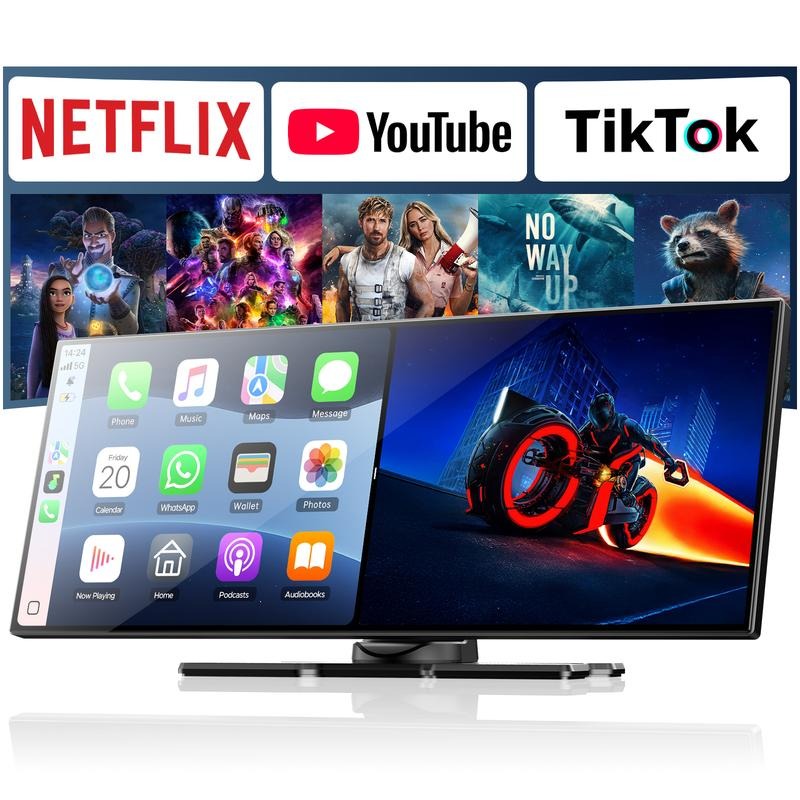LAMTTO Pantalla Grande Inalámbrica CarPlay de 10.25” para Ver Netflix/YouTube/TikTok en Autos Antiguos & Kit de Cámara Trasera 720P Incluido, Sin Necesidad de Modificar el Auto, Funciona en Autos, Camiones y SUV de 12-24V - Hot Sale