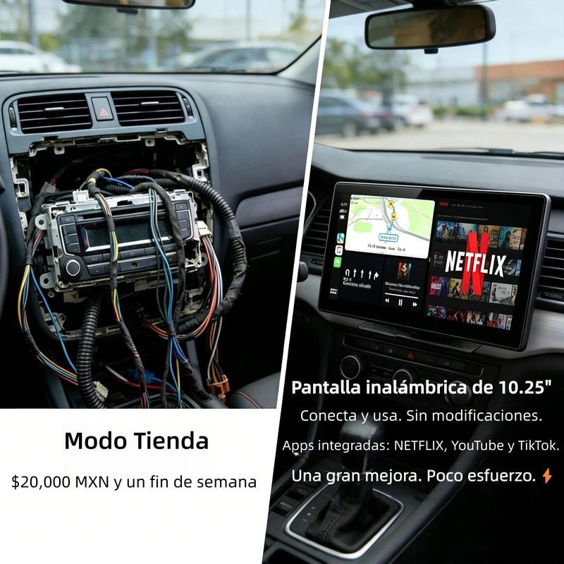 LAMTTO Pantalla Grande Inalámbrica CarPlay de 10.25” para Ver Netflix/YouTube/TikTok en Autos Antiguos & Kit de Cámara Trasera 720P Incluido, Sin Necesidad de Modificar el Auto, Funciona en Autos, Camiones y SUV de 12-24V - Hot Sale