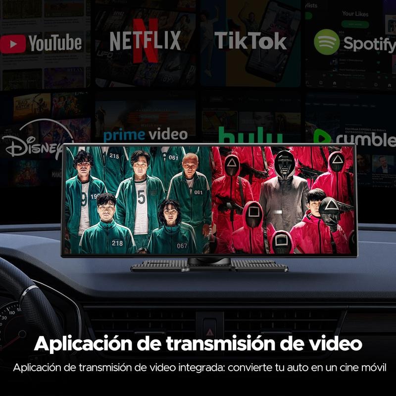 LAMTTO Pantalla Grande Inalámbrica CarPlay de 10.25” para Ver Netflix/YouTube/TikTok en Autos Antiguos & Kit de Cámara Trasera 720P Incluido, Sin Necesidad de Modificar el Auto, Funciona en Autos, Camiones y SUV de 12-24V - Hot Sale