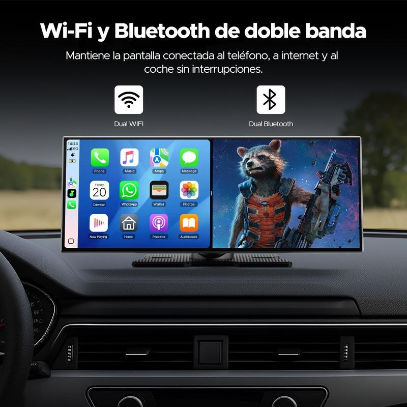 LAMTTO Pantalla Grande Inalámbrica CarPlay de 10.25” para Ver Netflix/YouTube/TikTok en Autos Antiguos & Kit de Cámara Trasera 720P Incluido, Sin Necesidad de Modificar el Auto, Funciona en Autos, Camiones y SUV de 12-24V - Hot Sale
