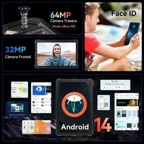 CUBOT Tablet Tab Kingkong 2, 10.95\" HD 2K Pantalla 20400mAh Batería Rugged Tableta con Soporte, 16GB RAM& 256GB ROM, IP68/IP69K Impermeable, Android 14/Doble 4G/Face ID