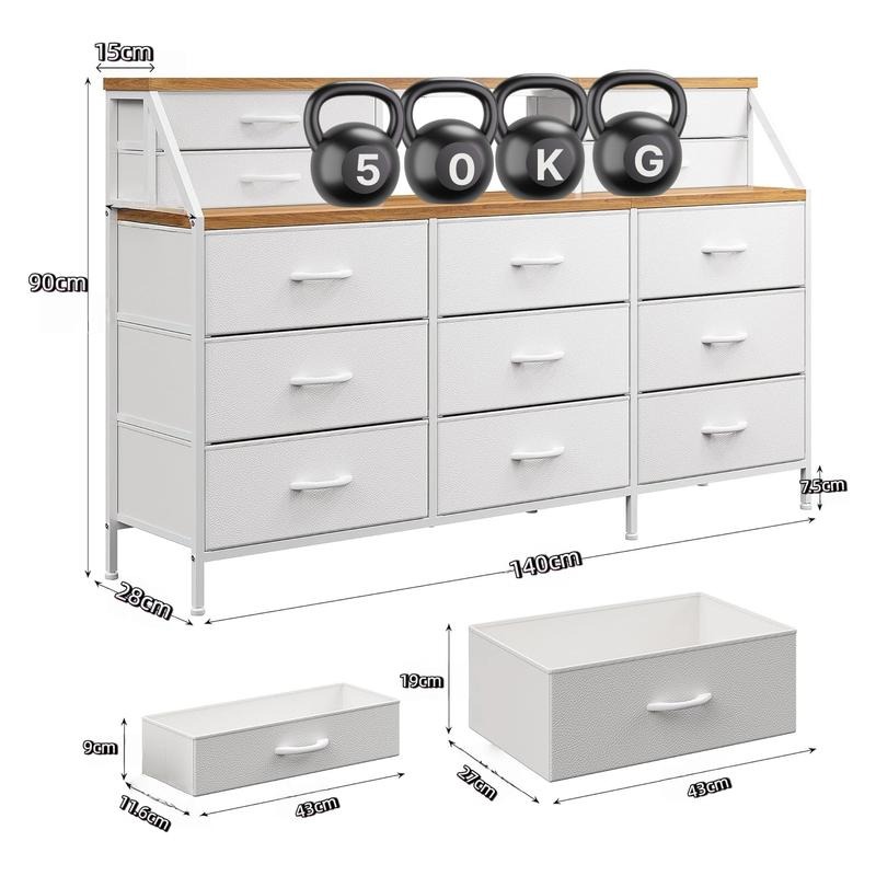 Zocalo Cómoda de Dormitorio con 13 cajones, cómoda Grande con Espacio de Almacenamiento, Estructura de Metal, para Dormitorio