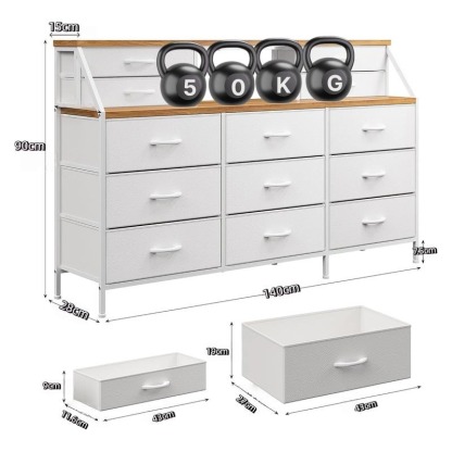 Zocalo Cómoda de Dormitorio con 13 cajones, cómoda Grande con Espacio de Almacenamiento, Estructura de Metal, para Dormitorio