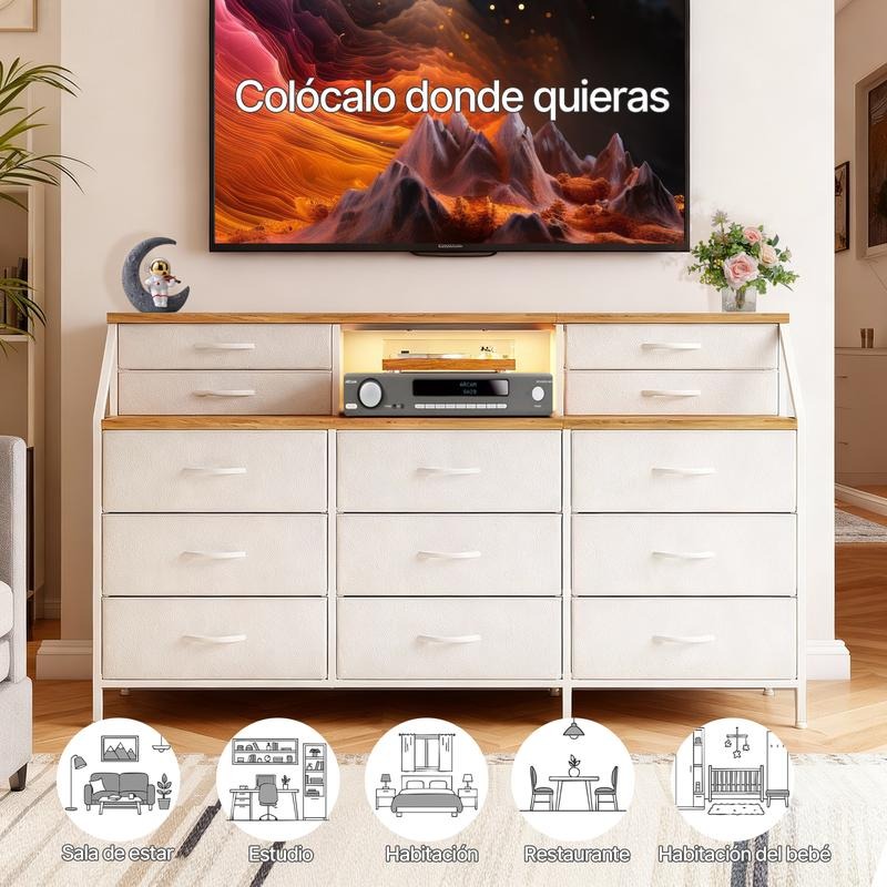 Zocalo Cómoda de Dormitorio con 13 cajones, cómoda Grande con Espacio de Almacenamiento, Estructura de Metal, para Dormitorio