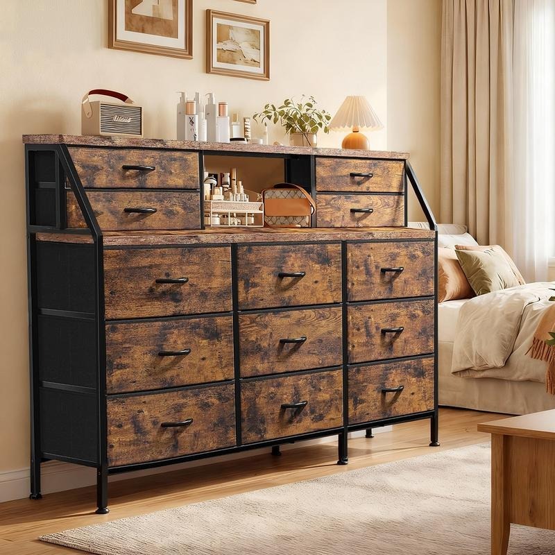 Zocalo Cómoda de Dormitorio con 13 cajones, cómoda Grande con Espacio de Almacenamiento, Estructura de Metal, para Dormitorio