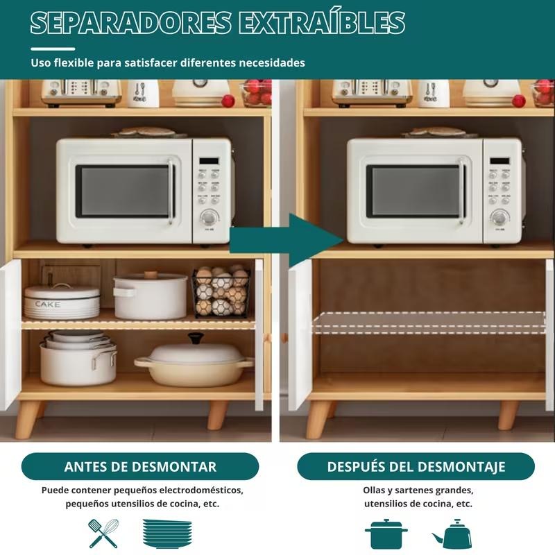Armario de Cocina, Alta Calidad Gabinete de Almacenamiento para Cocina con Cajones y 3 Puertas, Mueble Aparador para Sala de Estar, Comedor, Oficina