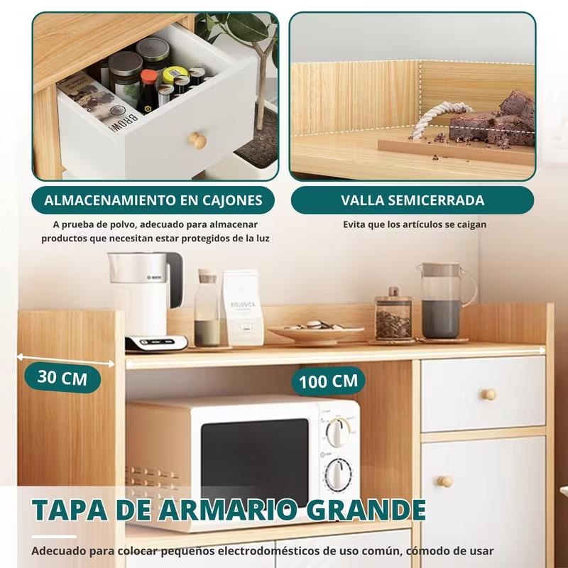 Armario de Cocina, Alta Calidad Gabinete de Almacenamiento para Cocina con Cajones y 3 Puertas, Mueble Aparador para Sala de Estar, Comedor, Oficina