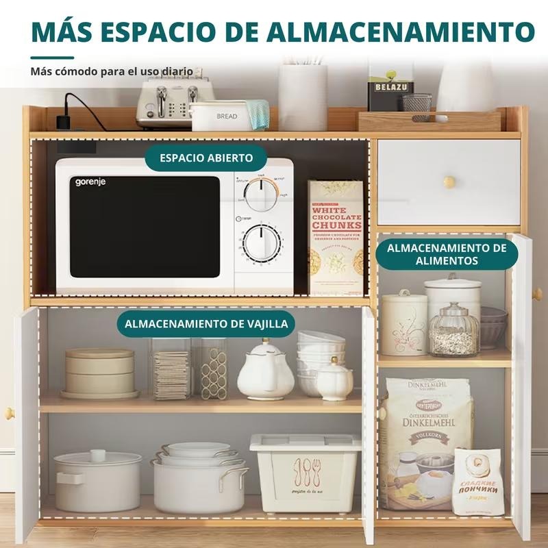 Armario de Cocina, Alta Calidad Gabinete de Almacenamiento para Cocina con Cajones y 3 Puertas, Mueble Aparador para Sala de Estar, Comedor, Oficina