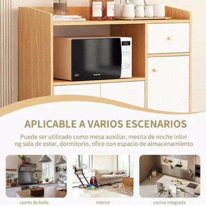 Armario de Cocina, Alta Calidad Gabinete de Almacenamiento para Cocina con Cajones y 3 Puertas, Mueble Aparador para Sala de Estar, Comedor, Oficina