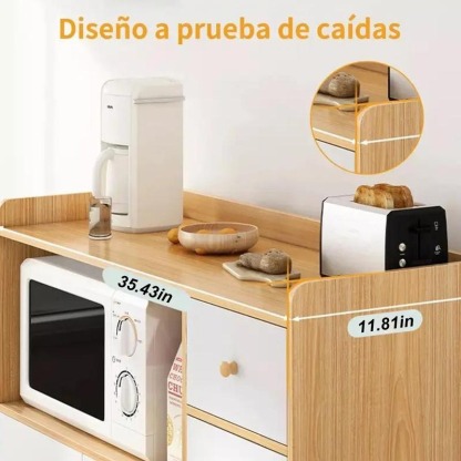Armario de Cocina, Alta Calidad Gabinete de Almacenamiento para Cocina con Cajones y 3 Puertas, Mueble Aparador para Sala de Estar, Comedor, Oficina
