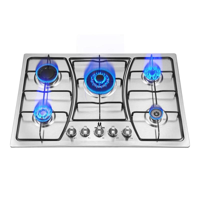 Parrilla de Gas Acero Inoxidable 5 Quemadores Empotrable Resistente Duradera Fácil de Limpiar para Cocina