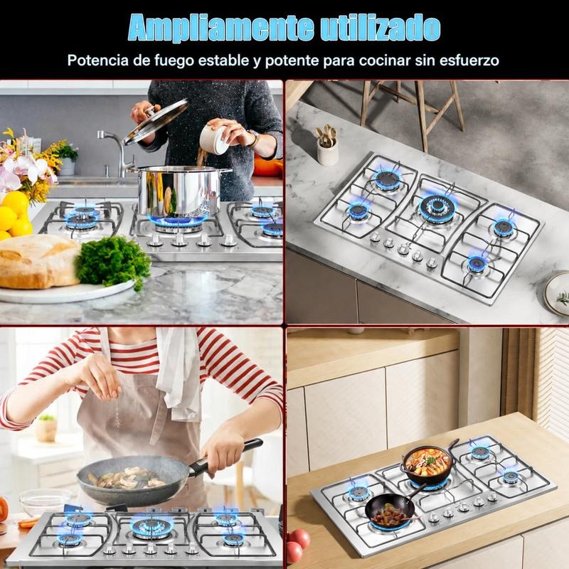 Parrilla de Gas Acero Inoxidable 5 Quemadores Empotrable Resistente Duradera Fácil de Limpiar para Cocina