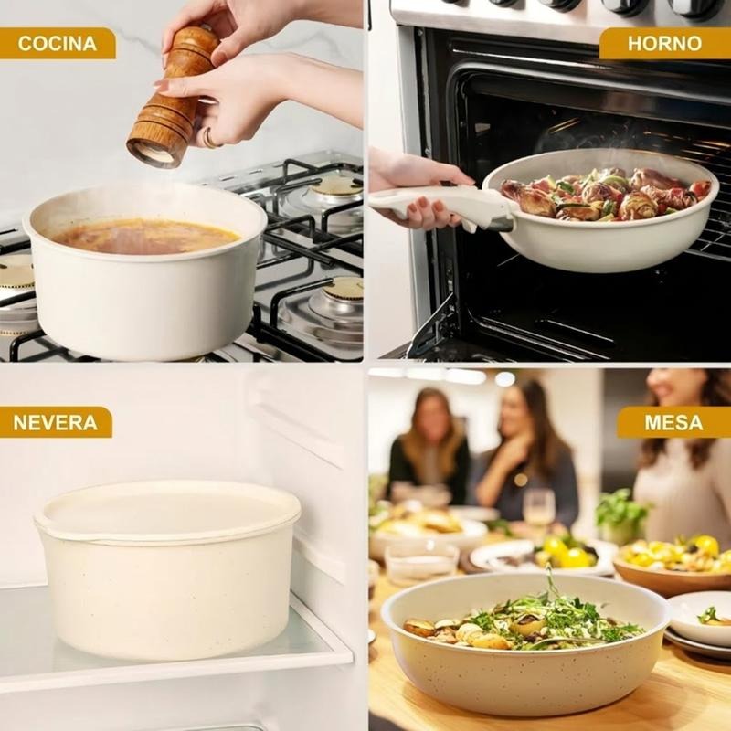 Batería De Cocina Juego De Sartenes 22 Piezas Blanco De Utensilios Antiadherentes Ollas Y Sartenes Medical Stone Con Mangos Desmontables Y Tapas De Vidrio, Compatible Con Inducción Gas Y Horno