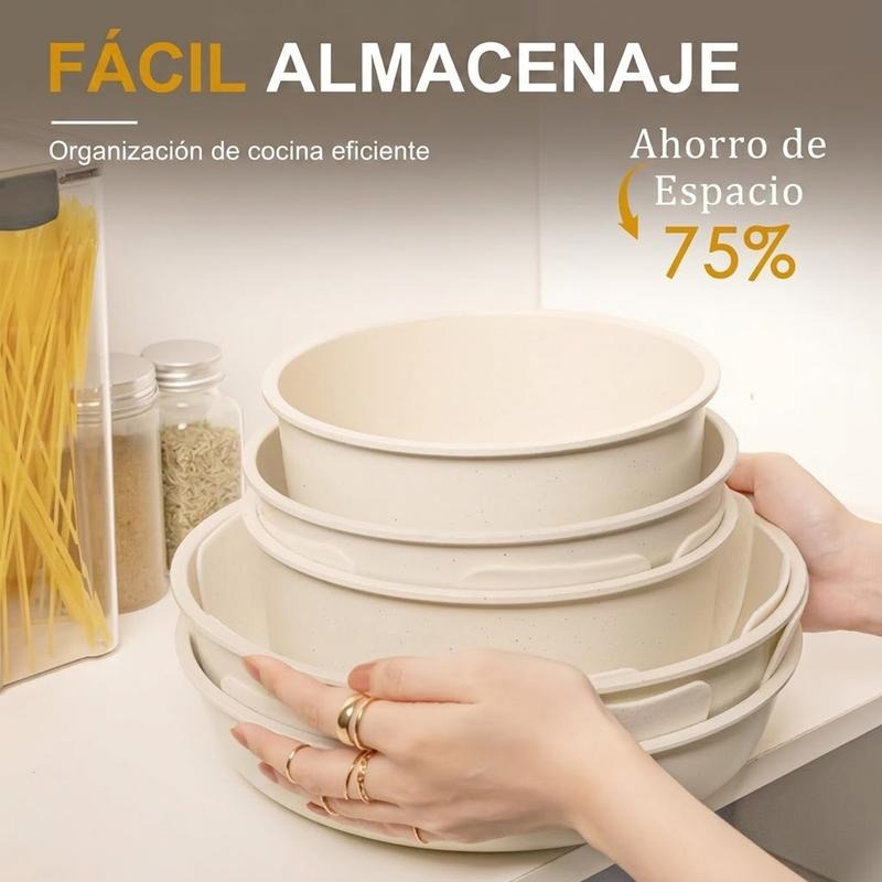 Batería De Cocina Juego De Sartenes 22 Piezas Blanco De Utensilios Antiadherentes Ollas Y Sartenes Medical Stone Con Mangos Desmontables Y Tapas De Vidrio, Compatible Con Inducción Gas Y Horno
