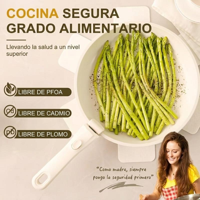 Batería De Cocina Juego De Sartenes 22 Piezas Blanco De Utensilios Antiadherentes Ollas Y Sartenes Medical Stone Con Mangos Desmontables Y Tapas De Vidrio, Compatible Con Inducción Gas Y Horno