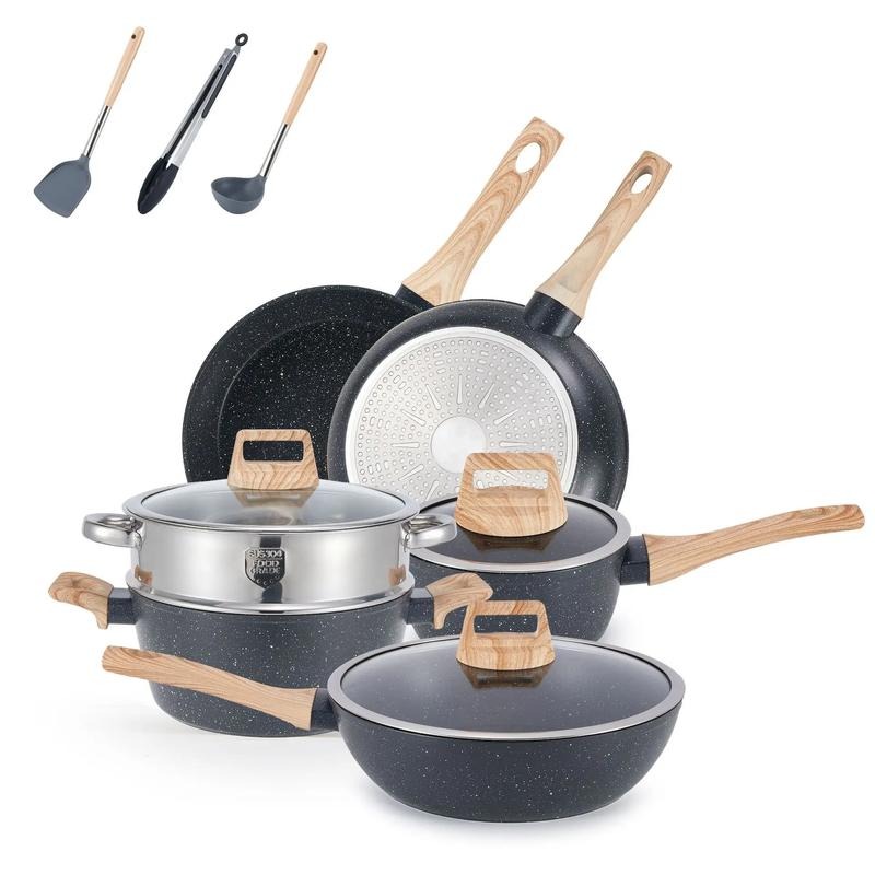 Batería De Cocina Juego De Sartenes 22 Piezas Blanco De Utensilios Antiadherentes Ollas Y Sartenes Medical Stone Con Mangos Desmontables Y Tapas De Vidrio, Compatible Con Inducción Gas Y Horno