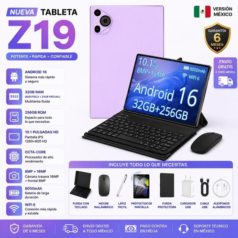 Tablet Z19 32GB RAM + 256GB ROM Android 16 | Pantalla 10.1” HD | Incluye Teclado, Mouse y Lápiz