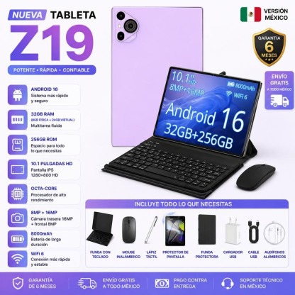 Tablet Z19 32GB RAM + 256GB ROM Android 16 | Pantalla 10.1” HD | Incluye Teclado, Mouse y Lápiz