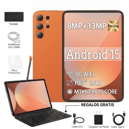 Tablet 10.1" Android 15| Octa-Core | 16GB+256GB | Pantalla HD | 10000mAh | WiFi 5G | Accesorios Incluidos