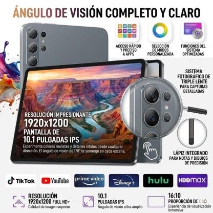 Tablet 10.1" Android 15| Octa-Core | 16GB+256GB | Pantalla HD | 10000mAh | WiFi 5G | Accesorios Incluidos